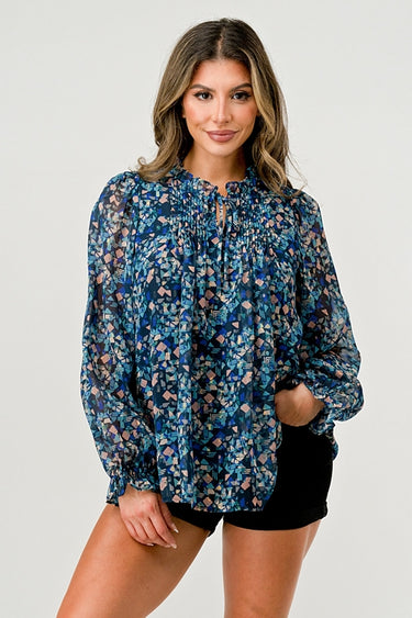 Long Sleeve Blouse with Smocked Detail
